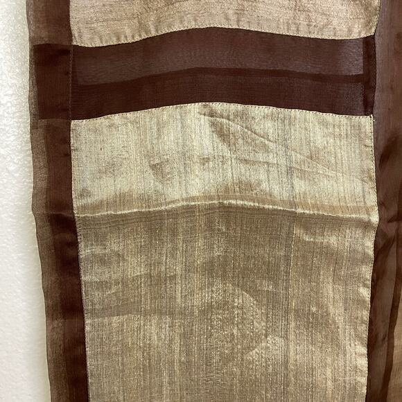 Anichini by Diviya Silk Scarf Brown Cream Sheen Rectangle Sheer Panels 19x77in - Picture 6 of 10